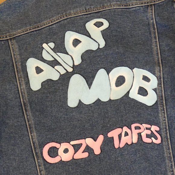 Code Bleu ASAP Mob Cozy Tape Leopard Blue Medium Denim Jacket - Picture 8 of 8